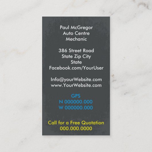 Auto Centre / Mechanic Business Card 名刺 (裏面)