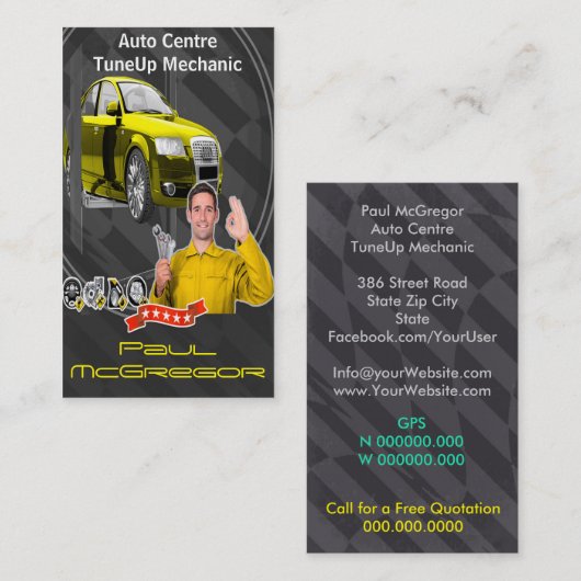 Auto Centre  - TuneUp Mechanic Business Card 名刺 (正面/裏面)
