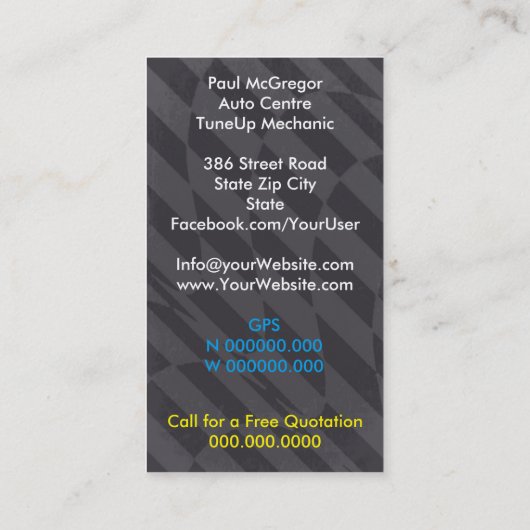 Auto Centre / TuneUp Mechanic Business Card 名刺 (裏面)