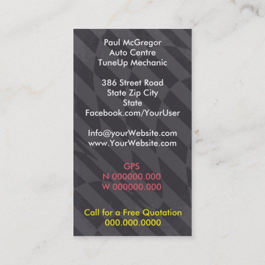 Auto Centre / TuneUp Mechanic Business Card 名刺 (裏面)