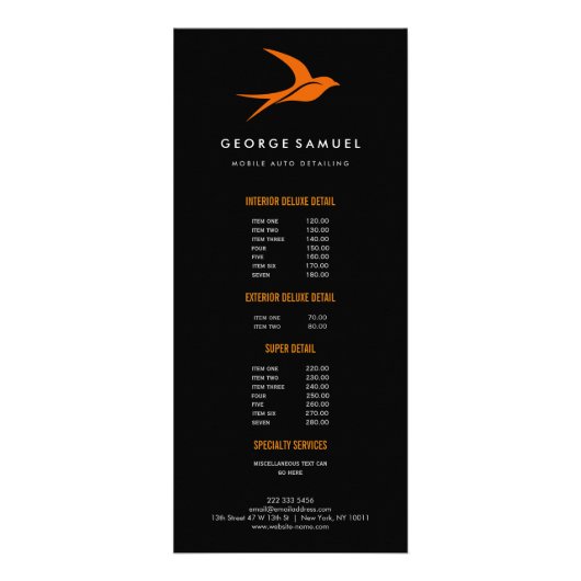 Auto Detailing | 車の修理店 フライングバードロゴ ラックカード (正面)