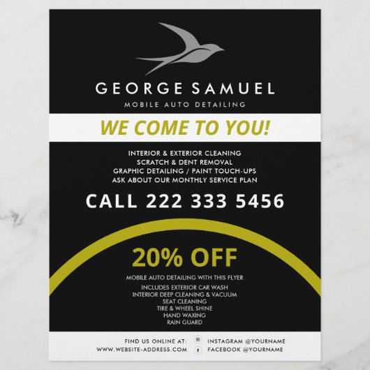 Auto Detailing | Car Repair Shop Flying Bird Logo チラシ (正面)