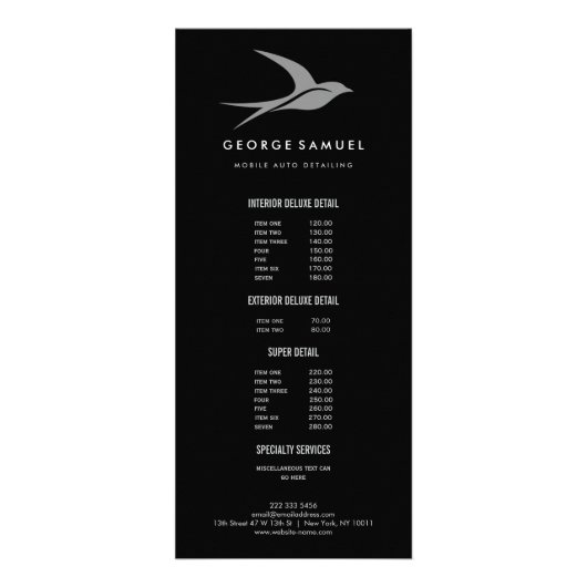 Auto Detailing | Car Repair Shop Flying Bird Logo ラックカード (正面)