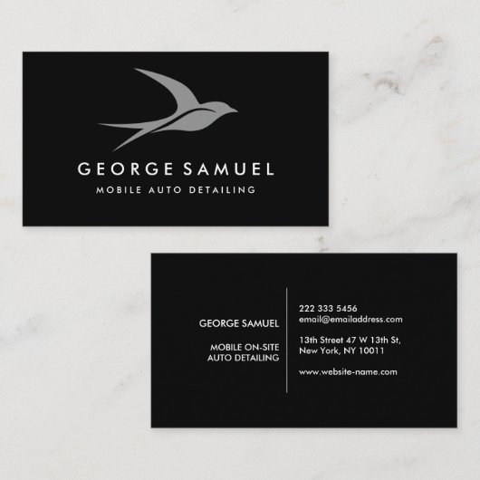 Auto Detailing | Car Repair Shop Flying Bird Logo 名刺 (正面/裏面)