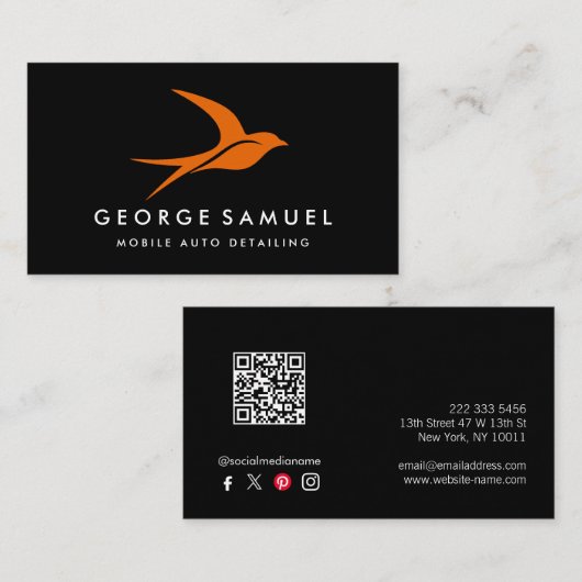 Auto Detailing | Car Repair Shop Flying Bird Logo 名刺 (正面/裏面)
