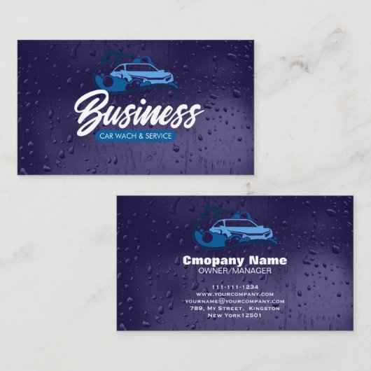 Auto Detailing Services Car Wash Water Drop 名刺 (正面/裏面)