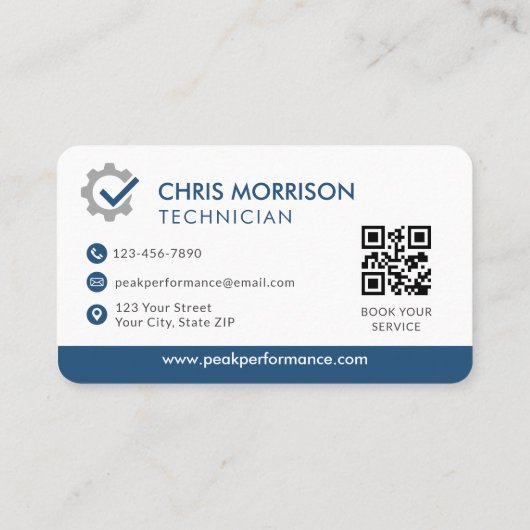 Auto Mechanic Blue QR Code  名刺 (裏面)