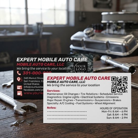 Auto Repair & Car AC Specialist Custom Logo QR Cod 名刺