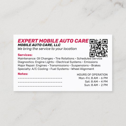 Auto Repair & Car AC Specialist Custom Logo QR Cod 名刺 (裏面)