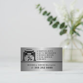 Auto repair professional mechanic silver metal 名刺 (スタンド正面)