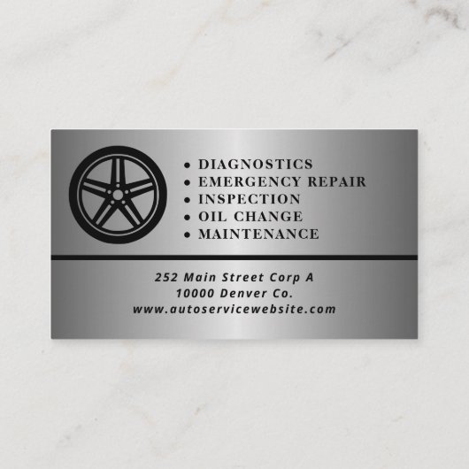 Auto repair professional mechanic silver metal 名刺 (裏面)