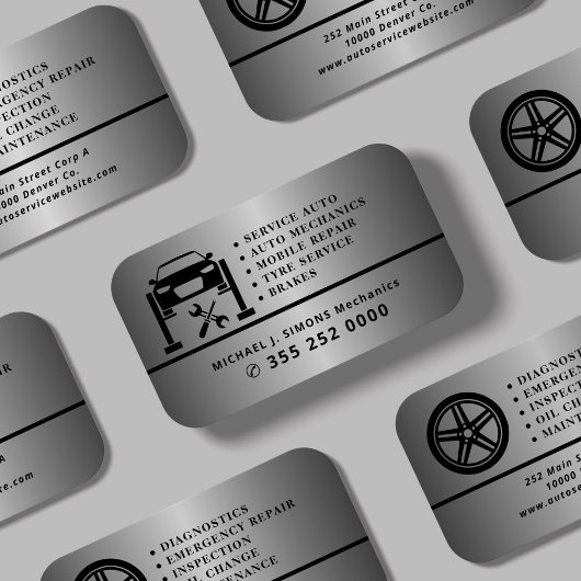 Auto repair professional mechanic silver metal 名刺