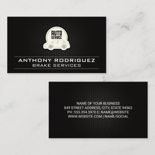 Auto Service Carアイコン |炭素幾何学的 名刺 (正面/裏面)