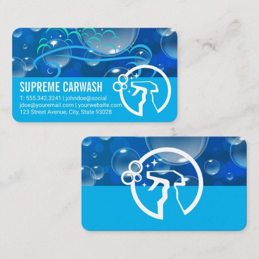 Auto Service Soap Bubbles | Spray Bottle Logo 名刺 (正面/裏面)