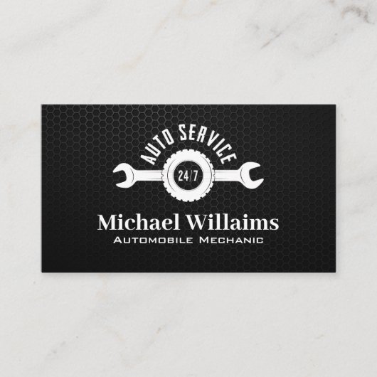 Auto Service Wrench Logo | Carbon Fiber Background 名刺 (正面)