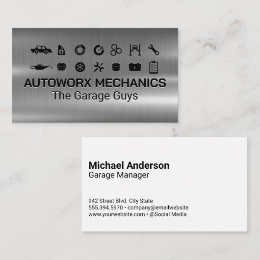 Auto Services Icons | Metallic 名刺 (正面/裏面)