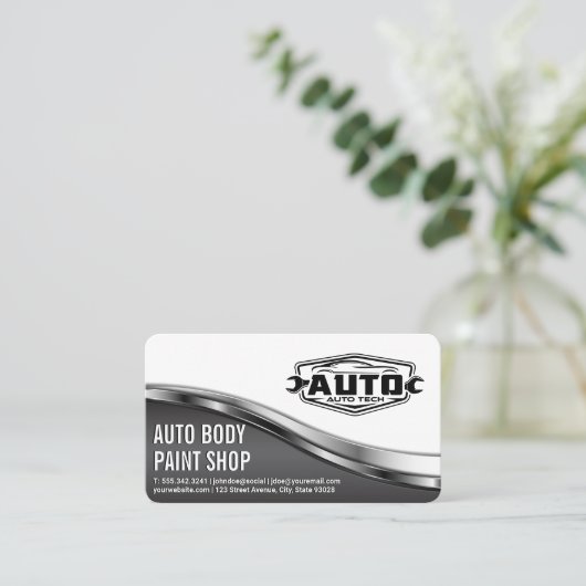 Auto Tech Body Shop | Car Service Icons 名刺 (スタンド正面)