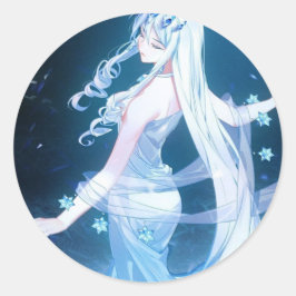 Autocollant belle fille robe bleu ラウンドシール