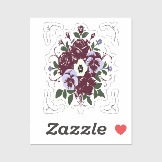 Autocollant Botanique Bouquet de Roses Violettes シール (シート)