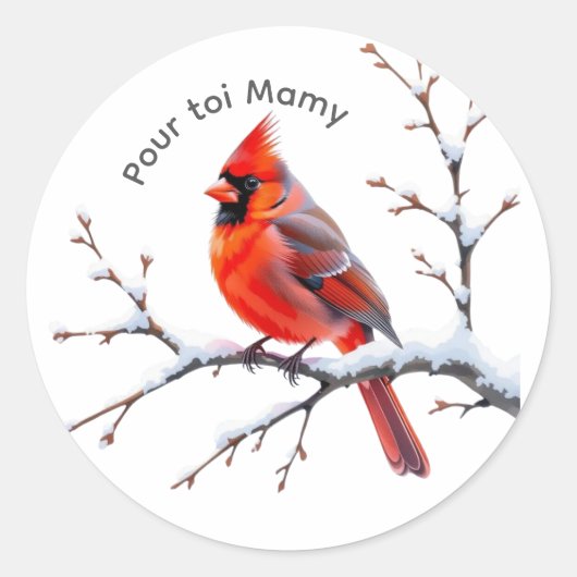 Autocollant Cardinal rouge sur branche enn ラウンドシール (正面)