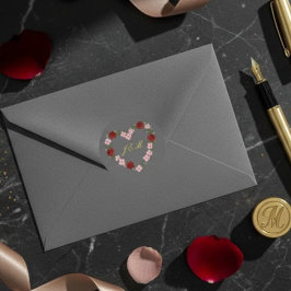 Autocollant de mariage cœur floral gris ラウンドシール