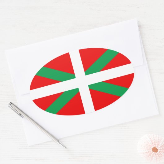 Autocollant Drapeau Basque "Ikkurina" 楕円形シール (封筒)