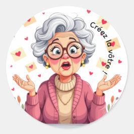 Autocollant femme âgée heureuse recevant des lettr ラウンドシール