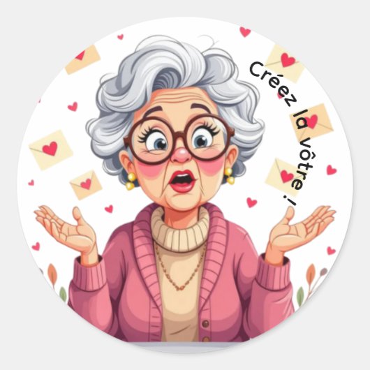 Autocollant femme âgée heureuse recevant des lettr ラウンドシール (正面)