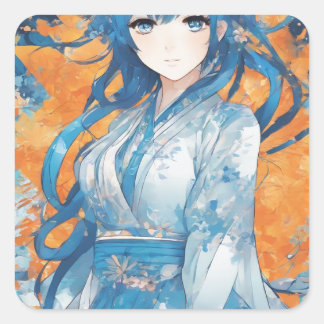 Autocollant fille manga leu スクエアシール