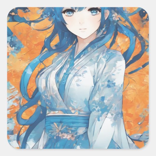 Autocollant fille manga leu スクエアシール (正面)