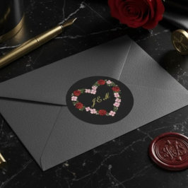 Autocollant initial coeur floral noir ラウンドシール