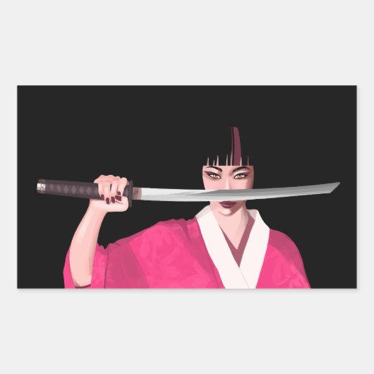 Autocollant japonaise en kimono avec un sabre 長方形シール (正面)
