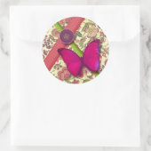 autocollant papillon liberty pois rose vert chic ラウンドシール (バッグ)