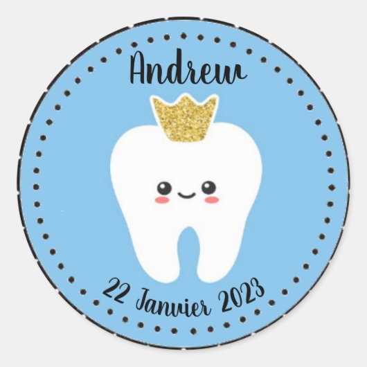 Autocollant personnalisé Première Dent Bébé Garçon ラウンドシール (正面)