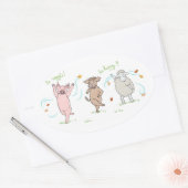 Autocollant vegan : cochon, vache et mouton 楕円形シール (封筒)