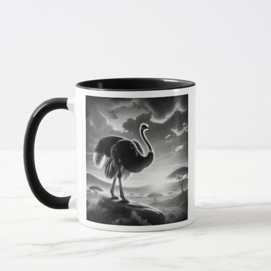 Autruche sur un rocher en savane. マグカップ (左)