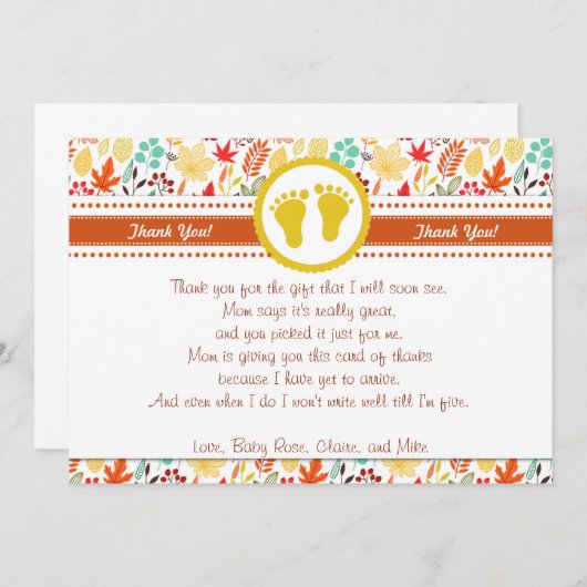 Autumの秋のベビーシャワーのサンキューカードのノート サンキューカード (正面/裏面)