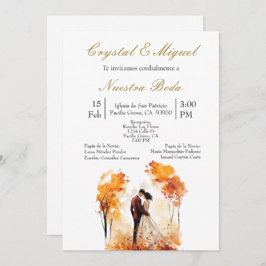 Autum bride and groom silhouette 招待状 (正面/裏面)