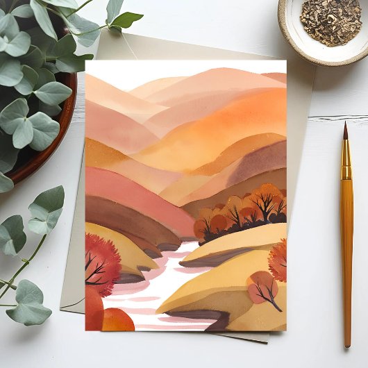 Autumn Abode | Fall Foliage Watercolor Landscape ポストカード