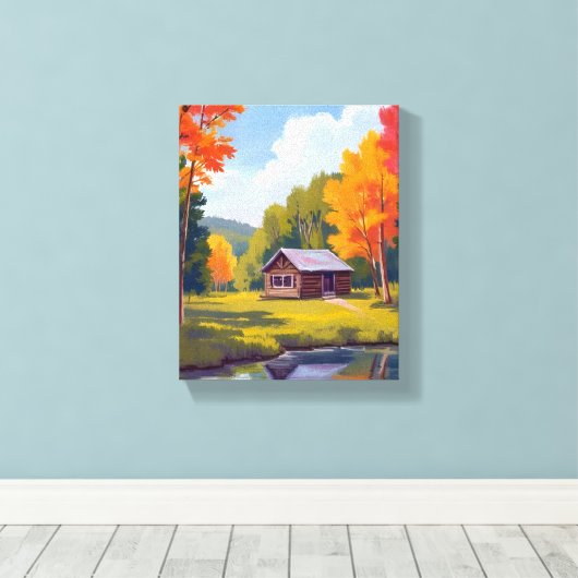 Autumn Abode Lakeside Cottage キャンバスプリント (インサイチュ (ウッドフロア))
