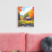 Autumn Abode Lakeside Cottage キャンバスプリント (インサイチュ (リビング))