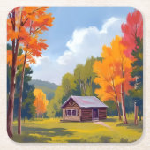 Autumn Abode Lakeside Cottage スクエアペーパーコースター (正面)