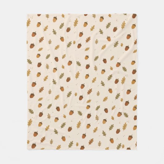 Autumn Acorn Pattern Throw Blanket フリースブランケット (正面)