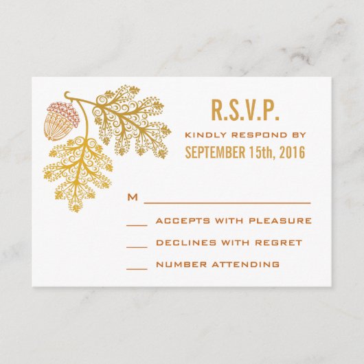 Autumn Acorns and Oak Leaves ウェディングの出欠確認 出欠カード (正面)