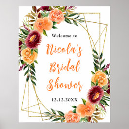 Autumn and Burgundy Orange Bridal Shower Welcome ポスター