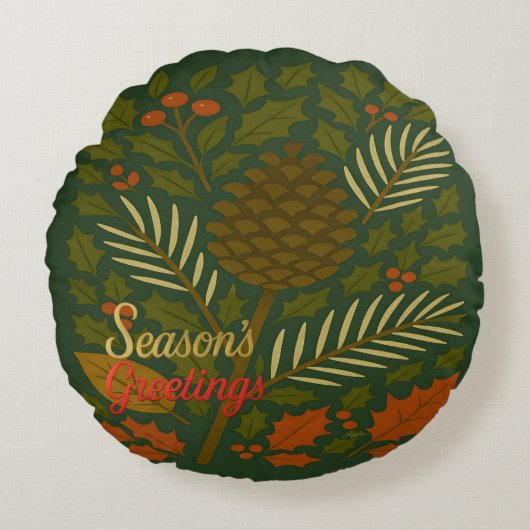 Autumn and Winter Holidays Season's Greetings ラウンドクッション (正面)