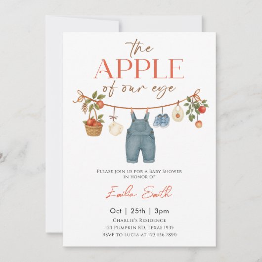 Autumn Apple Clothesline Baby shower 招待状 (正面)