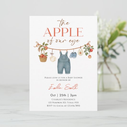 Autumn Apple Clothesline Baby shower 招待状 (スタンド正面)