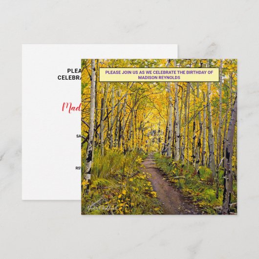 Autumn Aspen Birthday Invitation – Golden Forest 招待状 (正面/裏面)