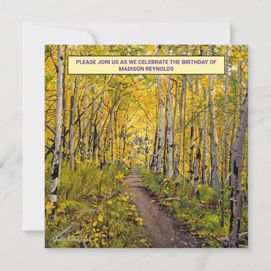 Autumn Aspen Birthday Invitation – Golden Forest 招待状 (正面)